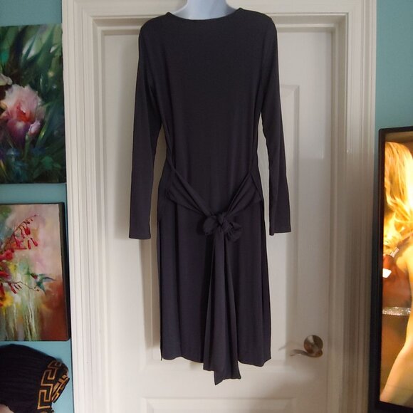 Peruvian Connection Gray Straight Midi Dress Lagom Ties in Back High Slits - Picture 2 of 9